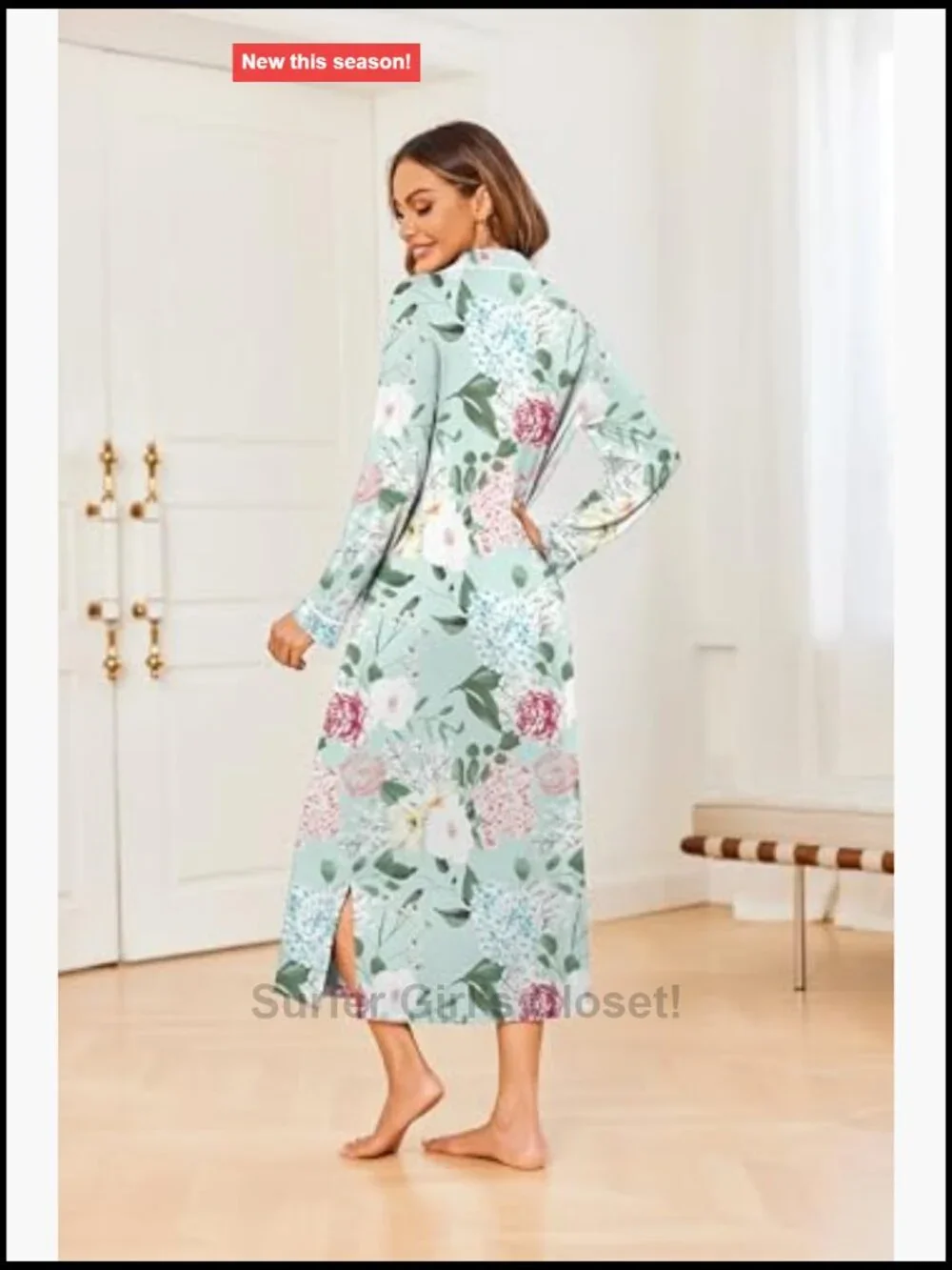 Long Sleeve Nightgown Button Down Soft Sleepwear Lounge Dress